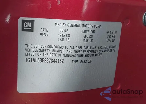 2007 Chevrolet Cobalt Lt from USA, damaged, VIN 1G1AL58F377361105